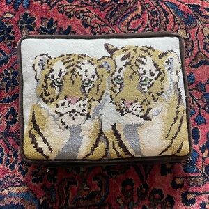 Vintage needlepoint pillow with tigers